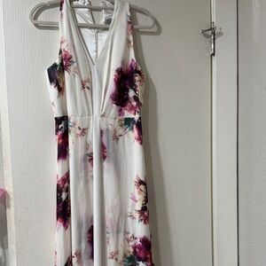 Mikael Aghal White and Purple Floral Maxi Dress